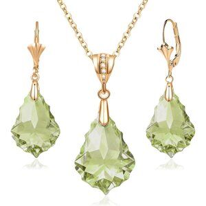 👑Women Green Classic Necklace Drop Dangle Earrings Gold Plated Jewelry Set